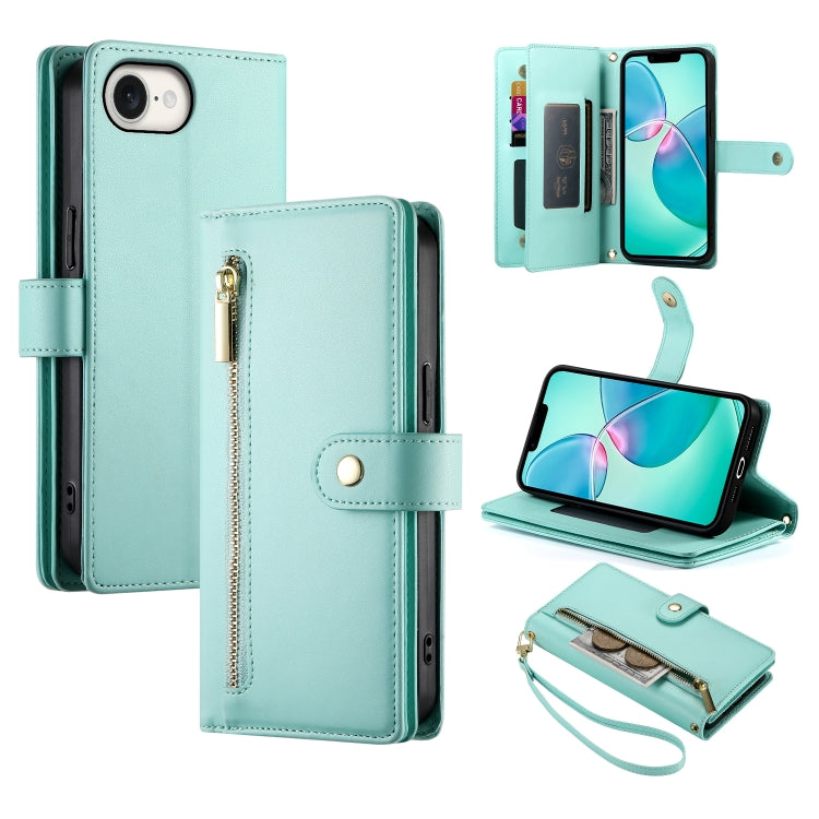 حقيبة محفظة بسحاب مع تسع فتحات بطاقات من الجلد لهاتف، لهواتف iPhone 17 Pro Max، iPhone 17 Pro، iPhone 17، iPhone Air، iPhone 16e، iPhone 16 Pro Max، iPhone 16 Pro، iPhone 16 Plus