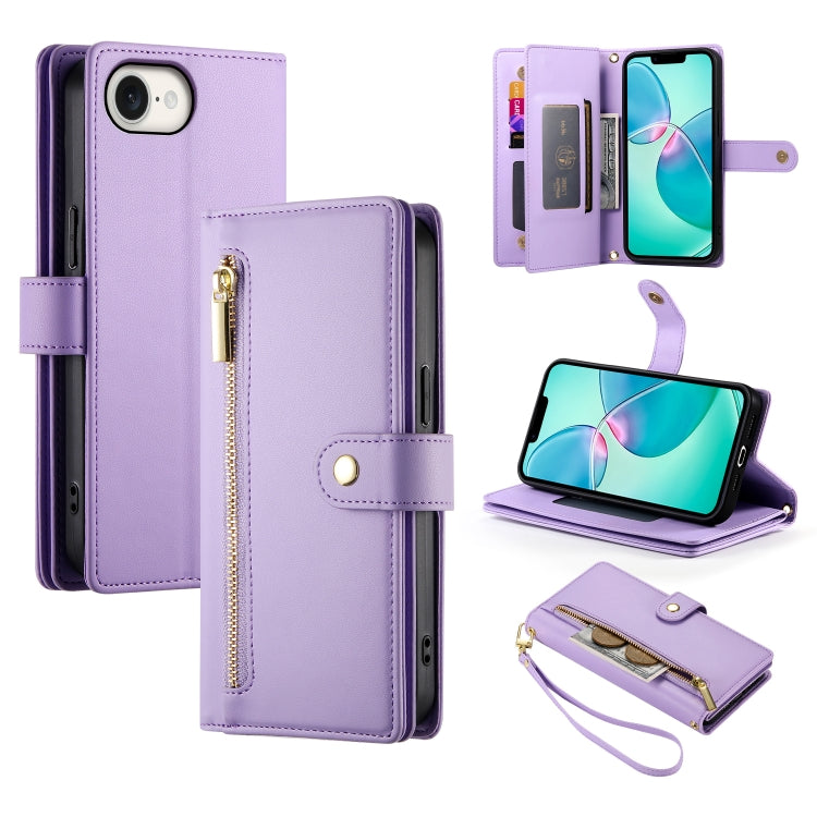 حقيبة محفظة بسحاب مع تسع فتحات بطاقات من الجلد لهاتف، لهواتف iPhone 17 Pro Max، iPhone 17 Pro، iPhone 17، iPhone Air، iPhone 16e، iPhone 16 Pro Max، iPhone 16 Pro، iPhone 16 Plus