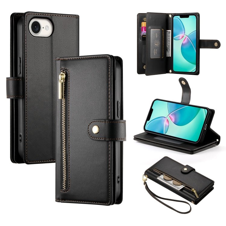 حقيبة محفظة بسحاب مع تسع فتحات بطاقات من الجلد لهاتف، لهواتف iPhone 17 Pro Max، iPhone 17 Pro، iPhone 17، iPhone Air، iPhone 16e، iPhone 16 Pro Max، iPhone 16 Pro، iPhone 16 Plus