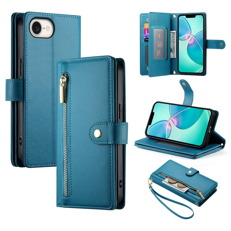 حقيبة محفظة بسحاب مع تسع فتحات بطاقات من الجلد لهاتف، لهواتف iPhone 17 Pro Max، iPhone 17 Pro، iPhone 17، iPhone Air، iPhone 16e، iPhone 16 Pro Max، iPhone 16 Pro، iPhone 16 Plus