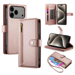 حقيبة محفظة بسحاب مع تسع فتحات بطاقات من الجلد لهاتف، لهواتف iPhone 17 Pro Max، iPhone 17 Pro، iPhone 17، iPhone Air، iPhone 16e، iPhone 16 Pro Max، iPhone 16 Pro، iPhone 16 Plus