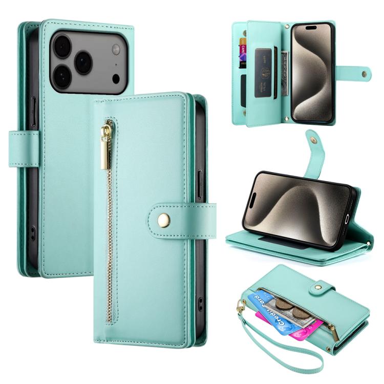 حقيبة محفظة بسحاب مع تسع فتحات بطاقات من الجلد لهاتف، لهواتف iPhone 17 Pro Max، iPhone 17 Pro، iPhone 17، iPhone Air، iPhone 16e، iPhone 16 Pro Max، iPhone 16 Pro، iPhone 16 Plus
