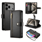 حقيبة محفظة بسحاب مع تسع فتحات بطاقات من الجلد لهاتف، لهواتف iPhone 17 Pro Max، iPhone 17 Pro، iPhone 17، iPhone Air، iPhone 16e، iPhone 16 Pro Max، iPhone 16 Pro، iPhone 16 Plus