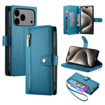 حقيبة محفظة بسحاب مع تسع فتحات بطاقات من الجلد لهاتف، لهواتف iPhone 17 Pro Max، iPhone 17 Pro، iPhone 17، iPhone Air، iPhone 16e، iPhone 16 Pro Max، iPhone 16 Pro، iPhone 16 Plus