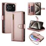 حقيبة محفظة بسحاب مع تسع فتحات بطاقات من الجلد لهاتف، لهواتف iPhone 17 Pro Max، iPhone 17 Pro، iPhone 17، iPhone Air، iPhone 16e، iPhone 16 Pro Max، iPhone 16 Pro، iPhone 16 Plus
