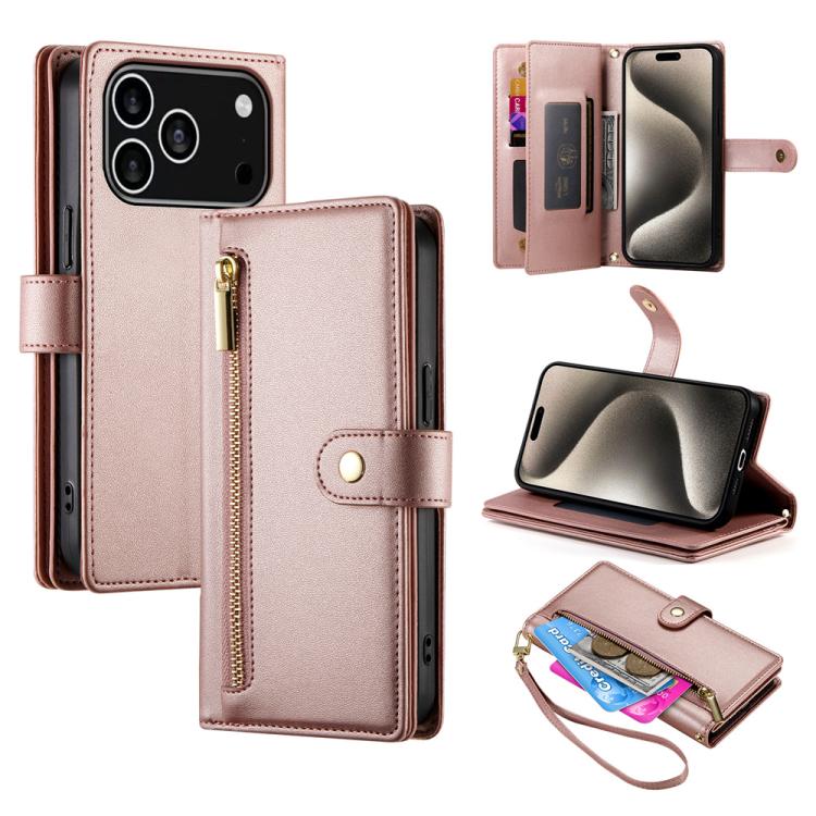 حقيبة محفظة بسحاب مع تسع فتحات بطاقات من الجلد لهاتف، لهواتف iPhone 17 Pro Max، iPhone 17 Pro، iPhone 17، iPhone Air، iPhone 16e، iPhone 16 Pro Max، iPhone 16 Pro، iPhone 16 Plus