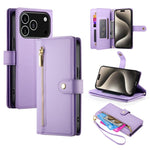 حقيبة محفظة بسحاب مع تسع فتحات بطاقات من الجلد لهاتف، لهواتف iPhone 17 Pro Max، iPhone 17 Pro، iPhone 17، iPhone Air، iPhone 16e، iPhone 16 Pro Max، iPhone 16 Pro، iPhone 16 Plus