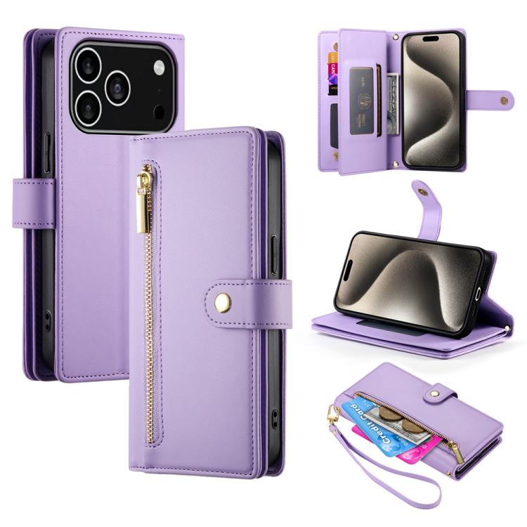 حقيبة محفظة بسحاب مع تسع فتحات بطاقات من الجلد لهاتف، لهواتف iPhone 17 Pro Max، iPhone 17 Pro، iPhone 17، iPhone Air، iPhone 16e، iPhone 16 Pro Max، iPhone 16 Pro، iPhone 16 Plus