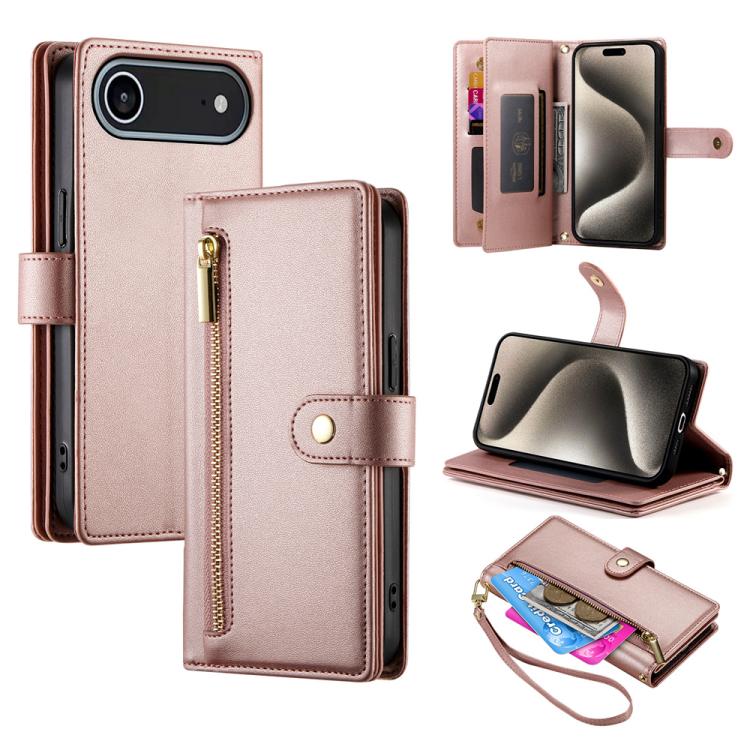 حقيبة محفظة بسحاب مع تسع فتحات بطاقات من الجلد لهاتف، لهواتف iPhone 17 Pro Max، iPhone 17 Pro، iPhone 17، iPhone Air، iPhone 16e، iPhone 16 Pro Max، iPhone 16 Pro، iPhone 16 Plus