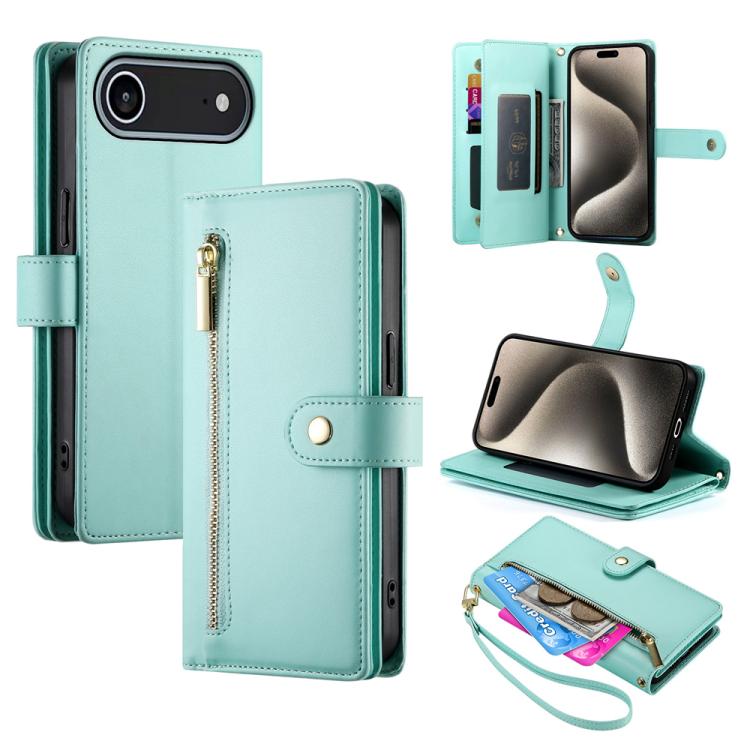 حقيبة محفظة بسحاب مع تسع فتحات بطاقات من الجلد لهاتف، لهواتف iPhone 17 Pro Max، iPhone 17 Pro، iPhone 17، iPhone Air، iPhone 16e، iPhone 16 Pro Max، iPhone 16 Pro، iPhone 16 Plus