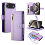 حقيبة محفظة بسحاب مع تسع فتحات بطاقات من الجلد لهاتف، لهواتف iPhone 17 Pro Max، iPhone 17 Pro، iPhone 17، iPhone Air، iPhone 16e، iPhone 16 Pro Max، iPhone 16 Pro، iPhone 16 Plus