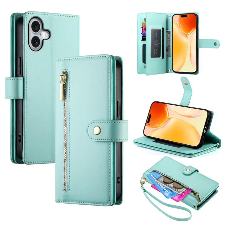 حقيبة محفظة بسحاب مع تسع فتحات بطاقات من الجلد لهاتف، لهواتف iPhone 17 Pro Max، iPhone 17 Pro، iPhone 17، iPhone Air، iPhone 16e، iPhone 16 Pro Max، iPhone 16 Pro، iPhone 16 Plus