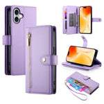 حقيبة محفظة بسحاب مع تسع فتحات بطاقات من الجلد لهاتف، لهواتف iPhone 17 Pro Max، iPhone 17 Pro، iPhone 17، iPhone Air، iPhone 16e، iPhone 16 Pro Max، iPhone 16 Pro، iPhone 16 Plus
