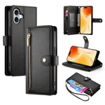 حقيبة محفظة بسحاب مع تسع فتحات بطاقات من الجلد لهاتف، لهواتف iPhone 17 Pro Max، iPhone 17 Pro، iPhone 17، iPhone Air، iPhone 16e، iPhone 16 Pro Max، iPhone 16 Pro، iPhone 16 Plus
