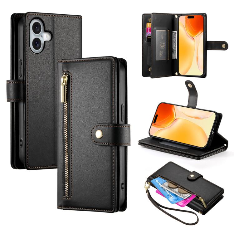 حقيبة محفظة بسحاب مع تسع فتحات بطاقات من الجلد لهاتف، لهواتف iPhone 17 Pro Max، iPhone 17 Pro، iPhone 17، iPhone Air، iPhone 16e، iPhone 16 Pro Max، iPhone 16 Pro، iPhone 16 Plus