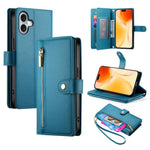 حقيبة محفظة بسحاب مع تسع فتحات بطاقات من الجلد لهاتف، لهواتف iPhone 17 Pro Max، iPhone 17 Pro، iPhone 17، iPhone Air، iPhone 16e، iPhone 16 Pro Max، iPhone 16 Pro، iPhone 16 Plus