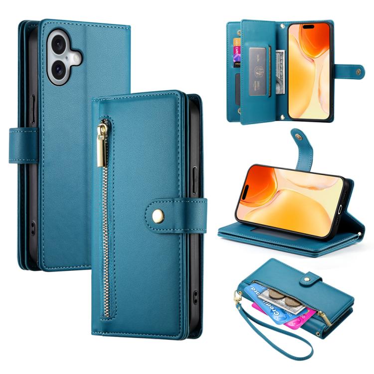 حقيبة محفظة بسحاب مع تسع فتحات بطاقات من الجلد لهاتف، لهواتف iPhone 17 Pro Max، iPhone 17 Pro، iPhone 17، iPhone Air، iPhone 16e، iPhone 16 Pro Max، iPhone 16 Pro، iPhone 16 Plus