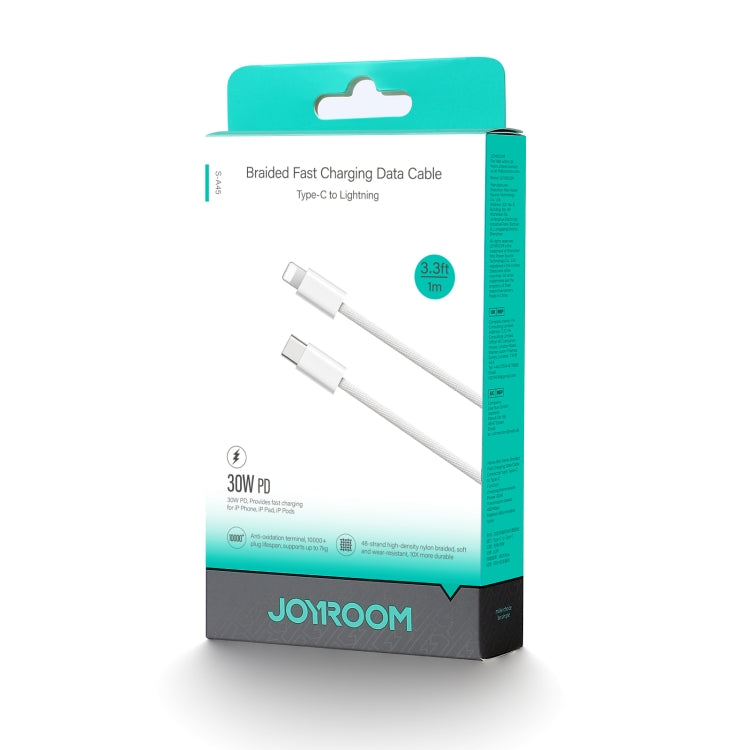 JOYROOM S-A45 كابل شحن سريع بقوة 30 واط USB-C / Type-C إلى 8 دبابيس، الطول: 1 متر، Type-C إلى 8 دبابيس