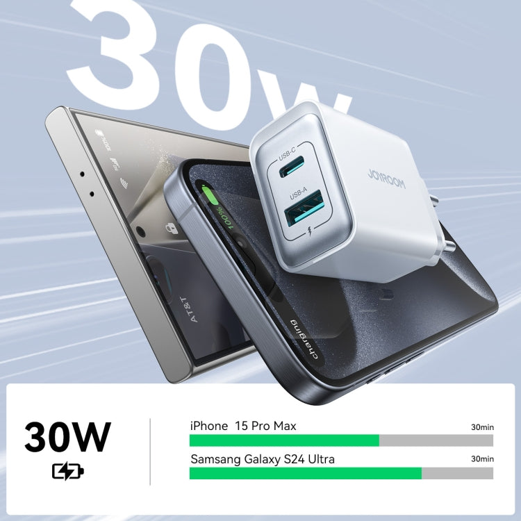 JOYROOM JR-TCF15 30W USB+USB-C / Type-C Fast Charger, EU Plug, UK Plug