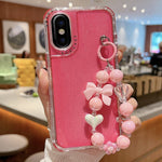 غطاء هاتف كامل من TPU + PC مع ترتر لامع وسوار، لهواتف iPhone 14 Pro، iPhone 14 Pro Max، iPhone 6 / 7 / 8 / SE 2020، iPhone 13 Pro Max، iPhone 13 Pro، iPhone 13، iPhone 12 / 12 Pro، iPhone 12 Pro Max