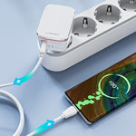 شاحن سريع LDNIO A1204Q QC3.0 بقوة 18 واط USB مع كابل USB بطول 1 متر إلى 8 بن، قابس الاتحاد الأوروبي، قابس المملكة المتحدة، قابس الولايات المتحدة