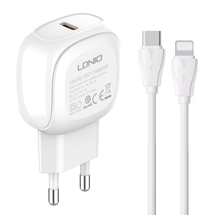 شاحن سريع LDNIO A1206C PD27W USB-C / Type-C مع كابل 8 بن بطول 1 متر، قابس الاتحاد الأوروبي