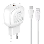 شاحن سريع LDNIO A1206C PD27W USB-C / Type-C مع كابل 8 بن بطول 1 متر، قابس الاتحاد الأوروبي