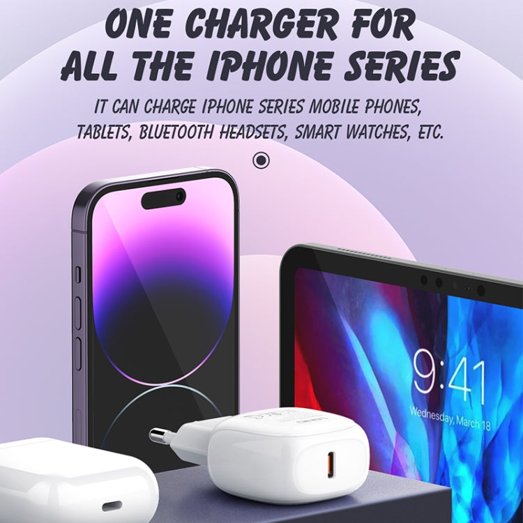 شاحن سريع LDNIO A1206C PD27W USB-C / Type-C مع كابل 8 بن بطول 1 متر، قابس الاتحاد الأوروبي