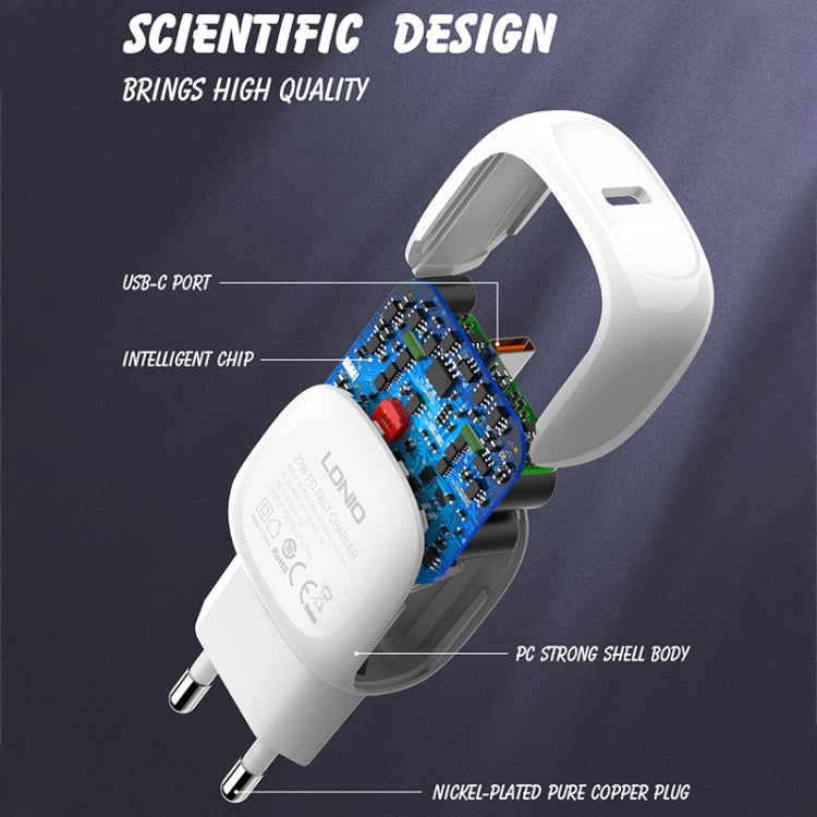 شاحن سريع LDNIO A1206C PD27W USB-C / Type-C مع كابل 8 بن بطول 1 متر، قابس الاتحاد الأوروبي