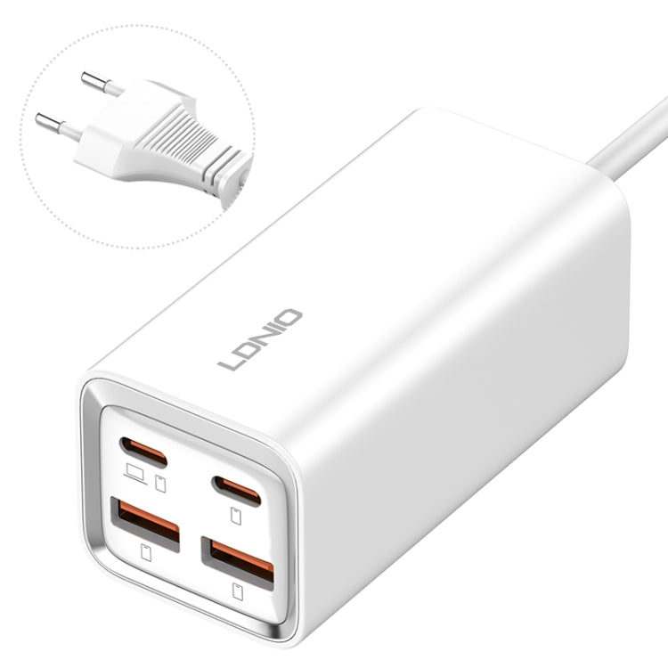 شاحن سريع LDNIO A4610C بقوة 65 واط PD بمنفذين USB-C / Type-C + منفذين USB، طول الكابل: 1.5 متر، قابس الاتحاد الأوروبي، A4610C (قابس المملكة المتحدة)، قابس الولايات المتحدة