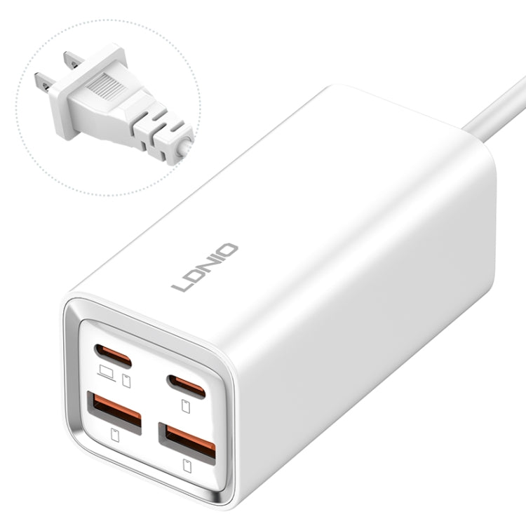 شاحن سريع LDNIO A4610C بقوة 65 واط PD بمنفذين USB-C / Type-C + منفذين USB، طول الكابل: 1.5 متر، قابس الاتحاد الأوروبي، A4610C (قابس المملكة المتحدة)، قابس الولايات المتحدة
