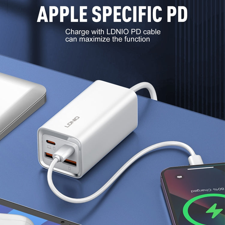 شاحن سريع LDNIO A4610C بقوة 65 واط PD بمنفذين USB-C / Type-C + منفذين USB، طول الكابل: 1.5 متر، قابس الاتحاد الأوروبي، A4610C (قابس المملكة المتحدة)، قابس الولايات المتحدة