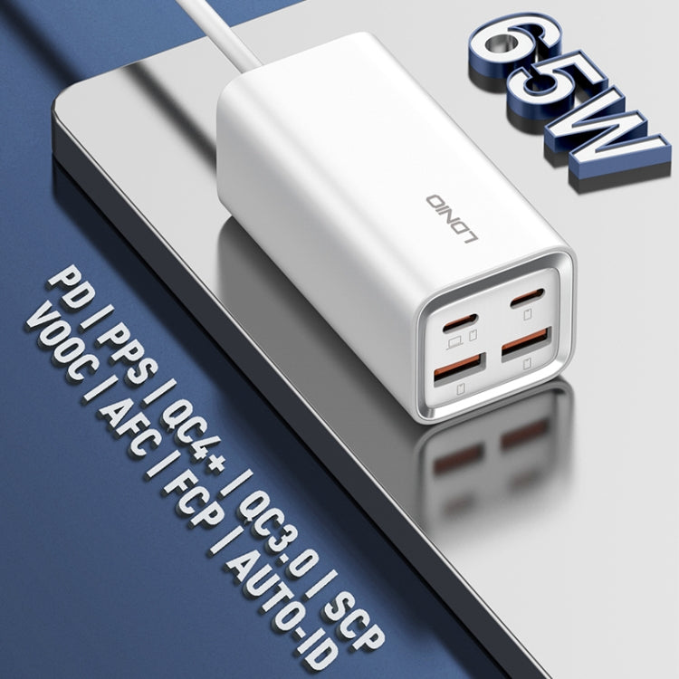شاحن سريع LDNIO A4610C بقوة 65 واط PD بمنفذين USB-C / Type-C + منفذين USB، طول الكابل: 1.5 متر، قابس الاتحاد الأوروبي، A4610C (قابس المملكة المتحدة)، قابس الولايات المتحدة