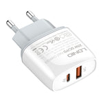شاحن سريع LDNIO Q229 QC3.0 / PD20W USB + Type-C مع كابل USB بطول 1 متر إلى 8 بن، قابس الاتحاد الأوروبي، قابس المملكة المتحدة، قابس الولايات المتحدة