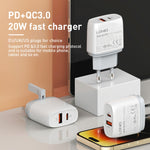 شاحن سريع LDNIO Q229 QC3.0 / PD20W USB + Type-C مع كابل USB بطول 1 متر إلى 8 بن، قابس الاتحاد الأوروبي، قابس المملكة المتحدة، قابس الولايات المتحدة
