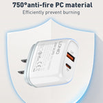 شاحن سريع LDNIO Q229 QC3.0 / PD20W USB + Type-C مع كابل USB بطول 1 متر إلى 8 بن، قابس الاتحاد الأوروبي، قابس المملكة المتحدة، قابس الولايات المتحدة
