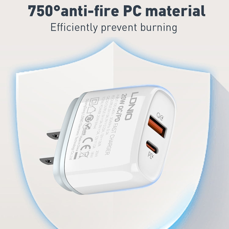 شاحن سريع LDNIO Q229 QC3.0 / PD20W USB + Type-C مع كابل USB بطول 1 متر إلى 8 بن، قابس الاتحاد الأوروبي، قابس المملكة المتحدة، قابس الولايات المتحدة