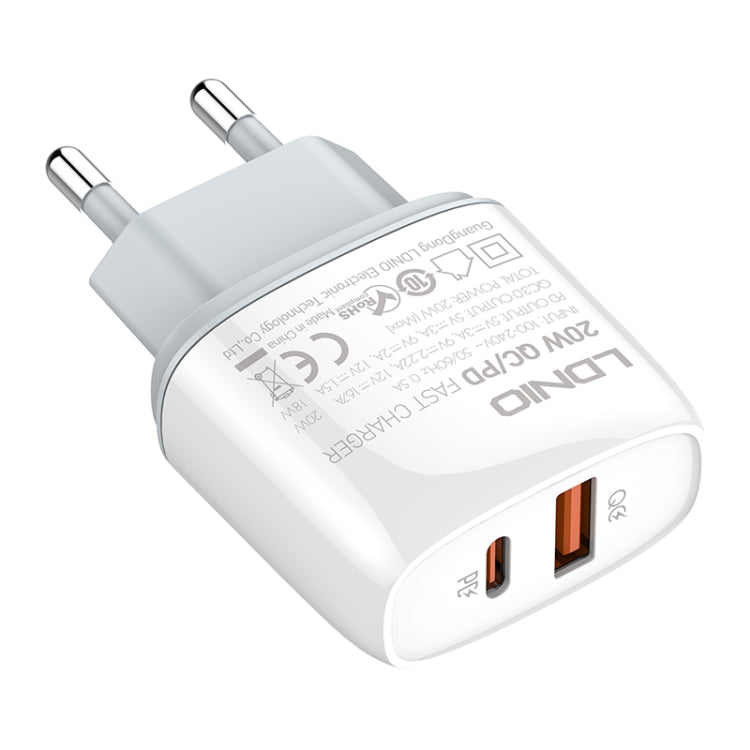 شاحن سريع LDNIO Q229 QC3.0 / PD20W USB + Type-C مع كابل Type-C إلى Type-C بطول 1 متر، قابس الاتحاد الأوروبي، قابس المملكة المتحدة، قابس الولايات المتحدة