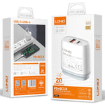 شاحن سريع LDNIO Q229 QC3.0 / PD20W USB + Type-C مع كابل Type-C إلى Type-C بطول 1 متر، قابس الاتحاد الأوروبي، قابس المملكة المتحدة، قابس الولايات المتحدة