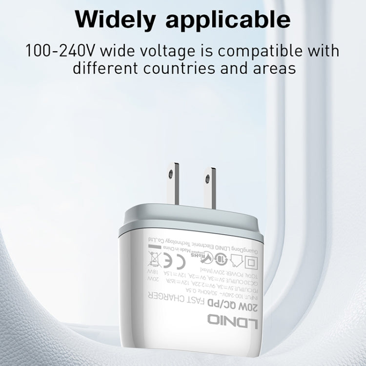 شاحن سريع LDNIO Q229 QC3.0 / PD20W USB + Type-C مع كابل Type-C إلى Type-C بطول 1 متر، قابس الاتحاد الأوروبي، قابس المملكة المتحدة، قابس الولايات المتحدة