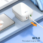 شاحن LDNIO Q334 بقوة 32 واط بمنفذ Type-C + منفذي USB مع كابل بيانات Micro USB بطول 1 متر، قابس الاتحاد الأوروبي