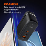 شاحن LDNIO Q366 بقوة 65 واط USB + منفذي Type-C مع كابل USB-C / Type-C إلى USB-C / Type-C بطول 1 متر، قابس الاتحاد الأوروبي، قابس المملكة المتحدة، قابس الولايات المتحدة