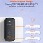 شاحن LDNIO Q366 بقوة 65 واط USB + منفذي Type-C مع كابل USB-C / Type-C إلى USB-C / Type-C بطول 1 متر، قابس الاتحاد الأوروبي، قابس المملكة المتحدة، قابس الولايات المتحدة