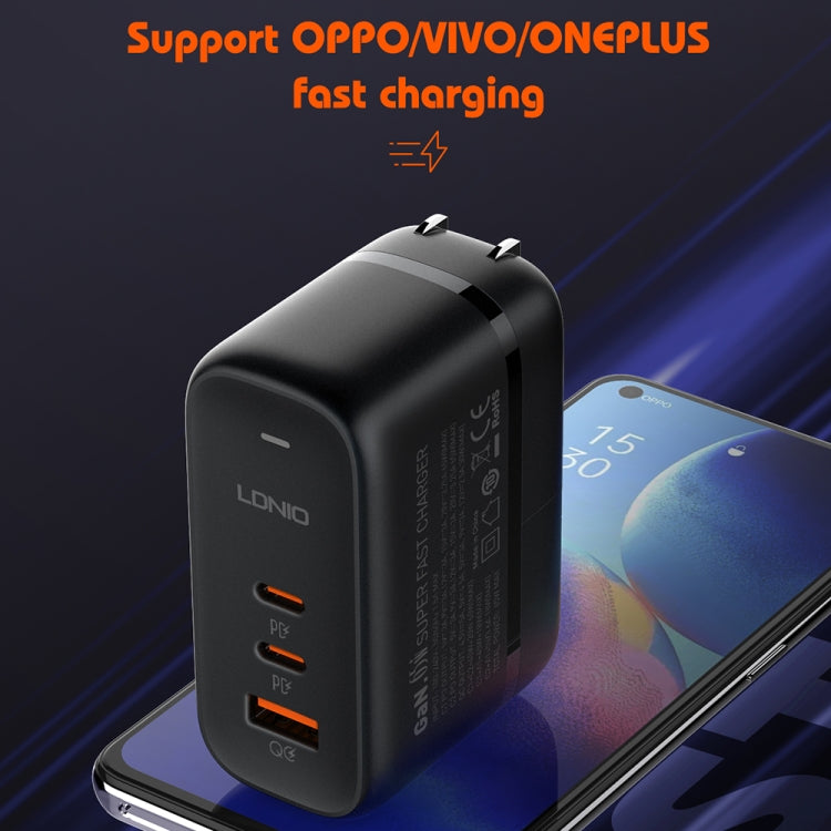 شاحن LDNIO Q366 بقوة 65 واط USB + منفذي Type-C مع كابل USB-C / Type-C إلى USB-C / Type-C بطول 1 متر، قابس الاتحاد الأوروبي، قابس المملكة المتحدة، قابس الولايات المتحدة