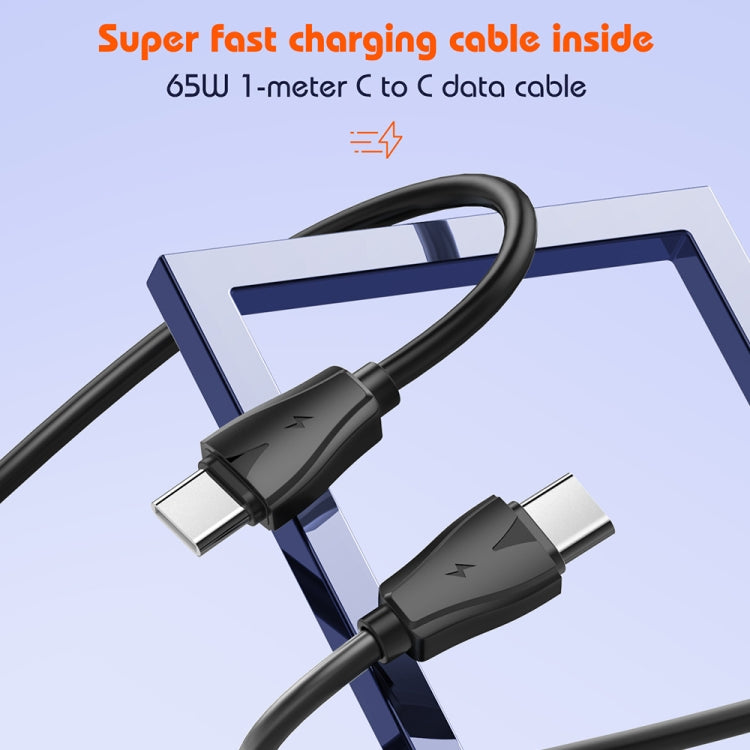 شاحن LDNIO Q366 بقوة 65 واط USB + منفذي Type-C مع كابل USB-C / Type-C إلى USB-C / Type-C بطول 1 متر، قابس الاتحاد الأوروبي، قابس المملكة المتحدة، قابس الولايات المتحدة