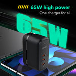 شاحن LDNIO Q367 بقوة 65 واط GaN بثلاثة منافذ USB-C / Type-C مع كابل USB-C / Type-C إلى USB-C / Type-C بطول 1 متر، قابس الاتحاد الأوروبي، قابس المملكة المتحدة، قابس الولايات المتحدة
