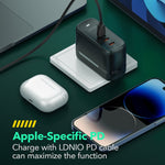 شاحن LDNIO Q367 بقوة 65 واط GaN بثلاثة منافذ USB-C / Type-C مع كابل USB-C / Type-C إلى USB-C / Type-C بطول 1 متر، قابس الاتحاد الأوروبي، قابس المملكة المتحدة، قابس الولايات المتحدة