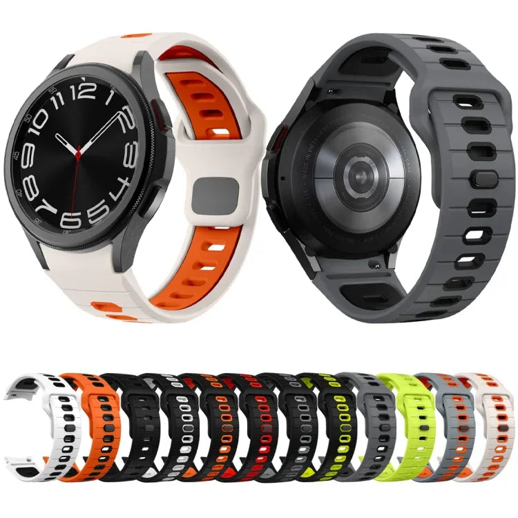سوار ساعة سيليكون بمشبك عكسي مخطط بلونين، لساعات Samsung Galaxy Watch 7 / 6
