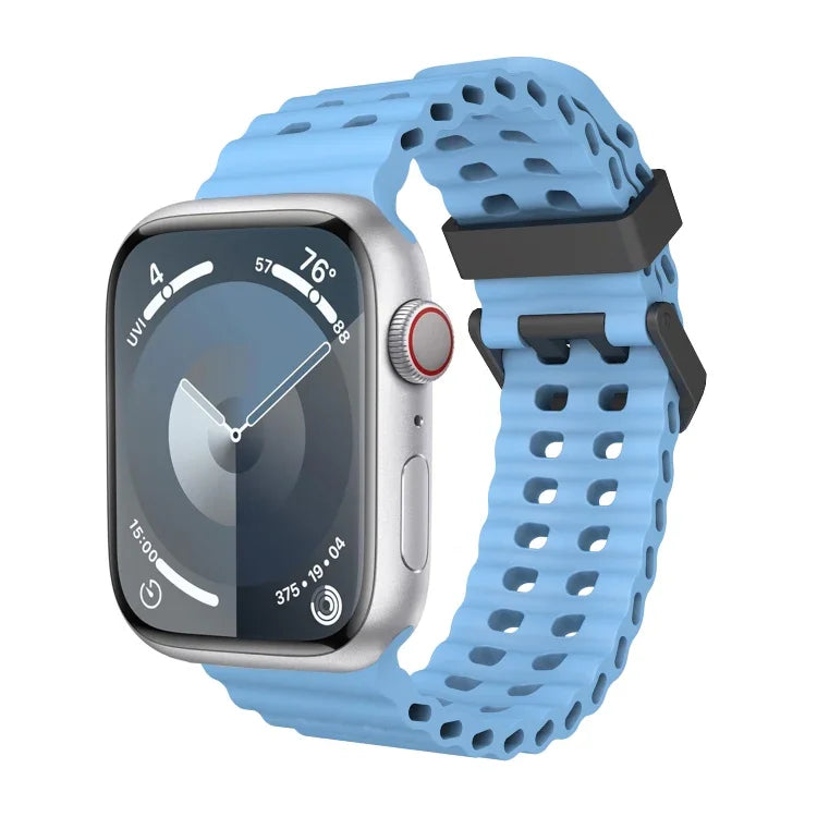 سوار ساعة سيليكون بثقوب مزدوجة الصف من أوشن، لسلسلة Apple Watch SE 2023 مقاس 44مم، لسلسلة Apple Watch Ultra 2 مقاس 49مم، لسلسلة Apple Watch 9 مقاس 45مم