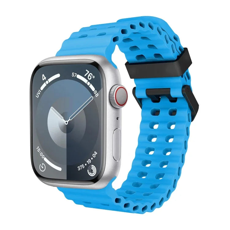 سوار ساعة سيليكون بثقوب مزدوجة الصف من أوشن، لسلسلة Apple Watch SE 2023 مقاس 44مم، لسلسلة Apple Watch Ultra 2 مقاس 49مم، لسلسلة Apple Watch 9 مقاس 45مم